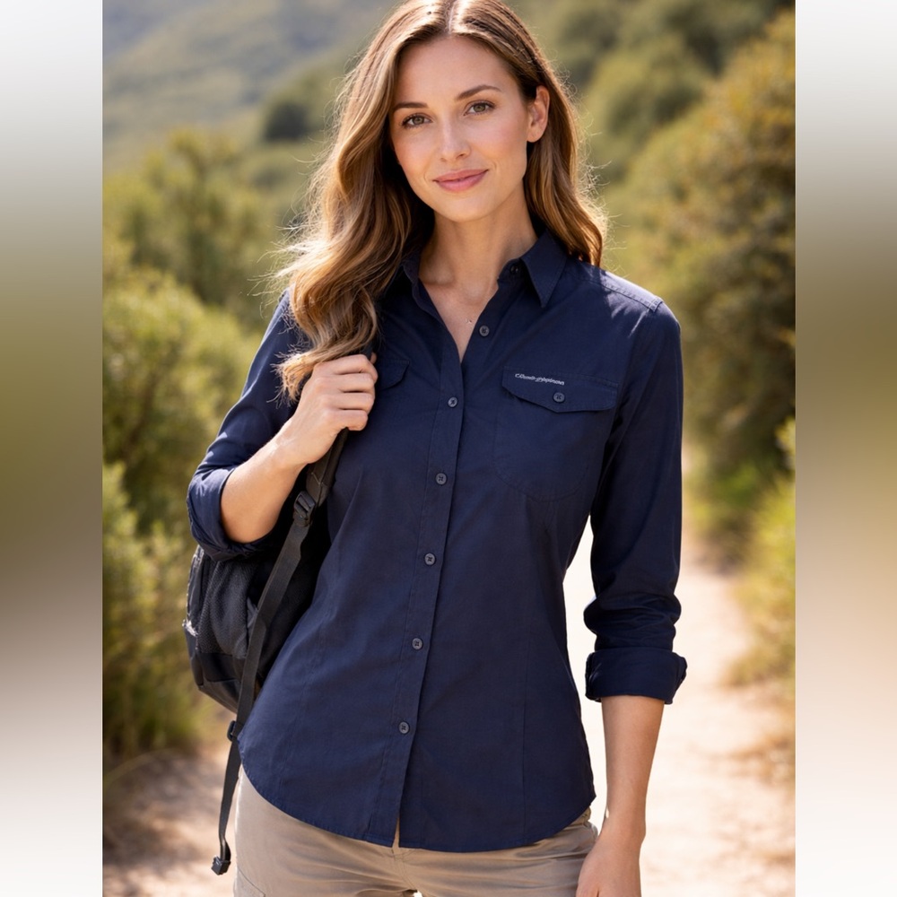 Craghoppers SolarDry Blue Hiking Travel Shirt UPF Lightweight Button Down Size S